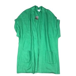 J. Jill Cardigan Women’s XS Ribbed Gilet Short Sleeve Sweater‎ Jade Green NWT